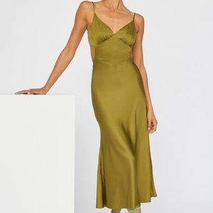 Olive Green Satin tie-back dress
